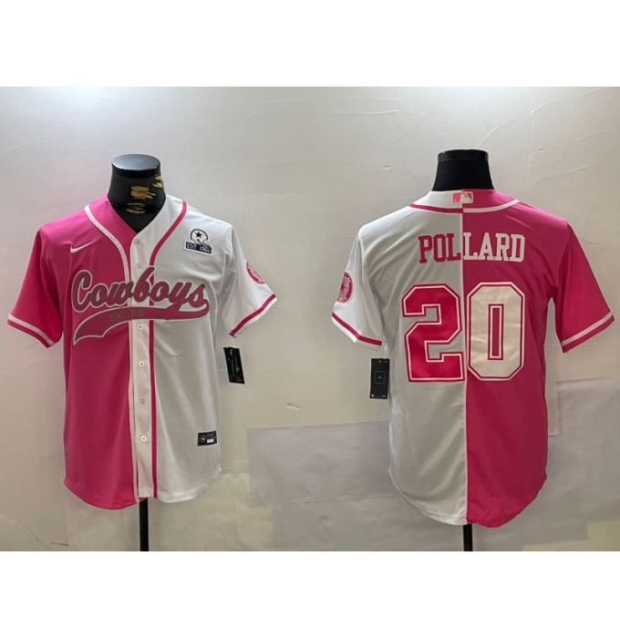 Men's Dallas Cowboys #20 Tony Pollard Red White With Cool Base Stitched Baseball Jersey