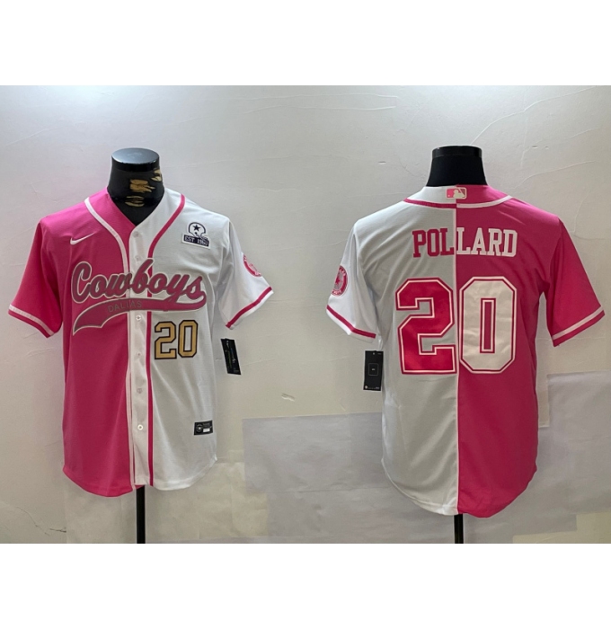 Men's Dallas Cowboys #20 Tony Pollard Red White With Cool Base Stitched Baseball Jerseys