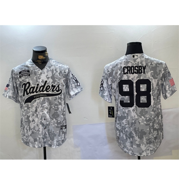 Men's Las Vegas Raiders #98 Maxx Crosby 2024 Arctic Camo Salute To Service Stitched Baseball Jersey