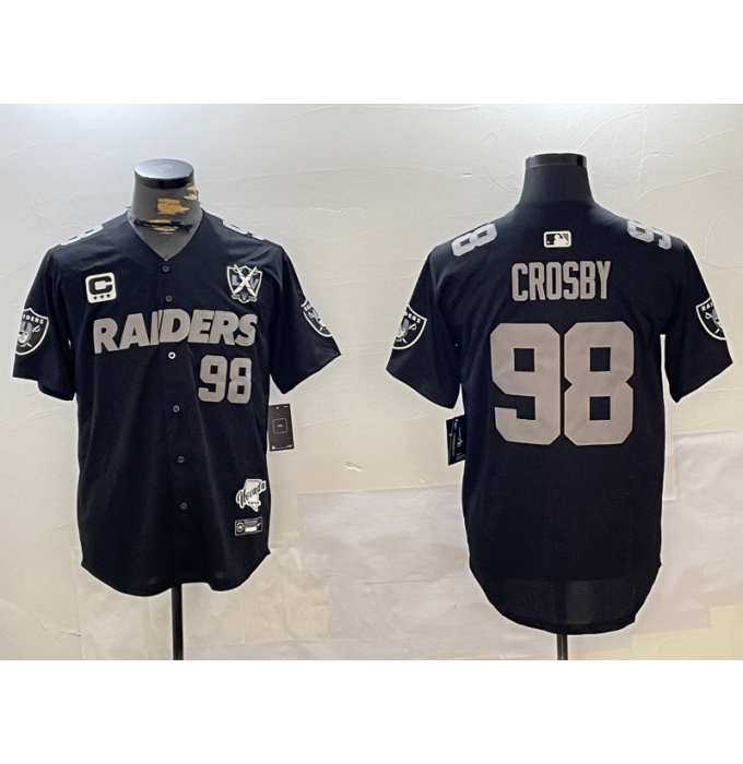 Men's Las Vegas Raiders #98 Maxx Crosby Black Nevada Silver State And 65th Stitched Baseball Jersey