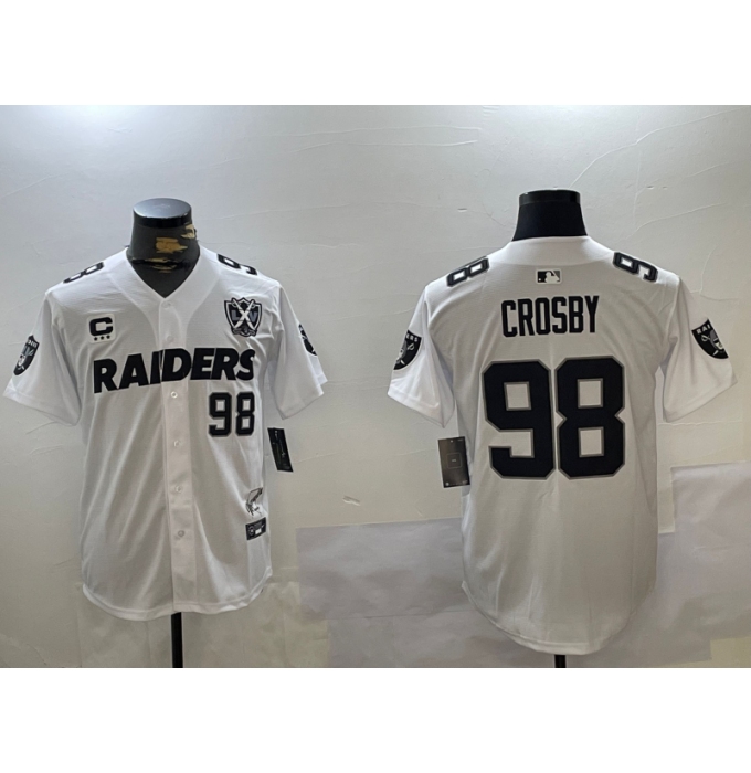 Men's Las Vegas Raiders #98 Maxx Crosby White Nevada Silver State And 65th Stitched Baseball Jersey