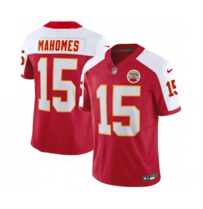 Men's Nike Kansas City Chiefs #15 Patrick Mahomes Red White 2023 F.U.S.E. Vapor Untouchable Limited Football Stitched Jersey