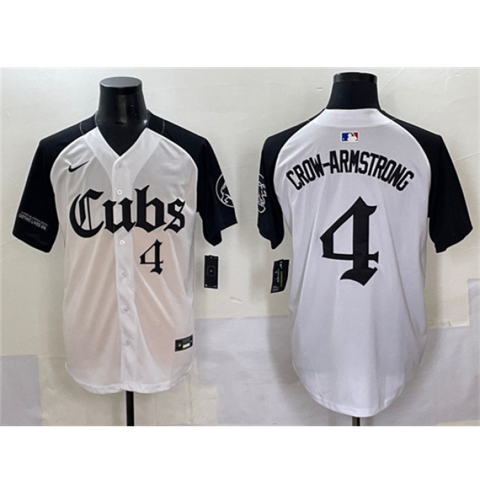 Men's Chicago Cubs #4 Pete Crow-Armstrong White Black 'Gothic North Side Edition' Vapor Premier Limited Stitched Baseball Jersey