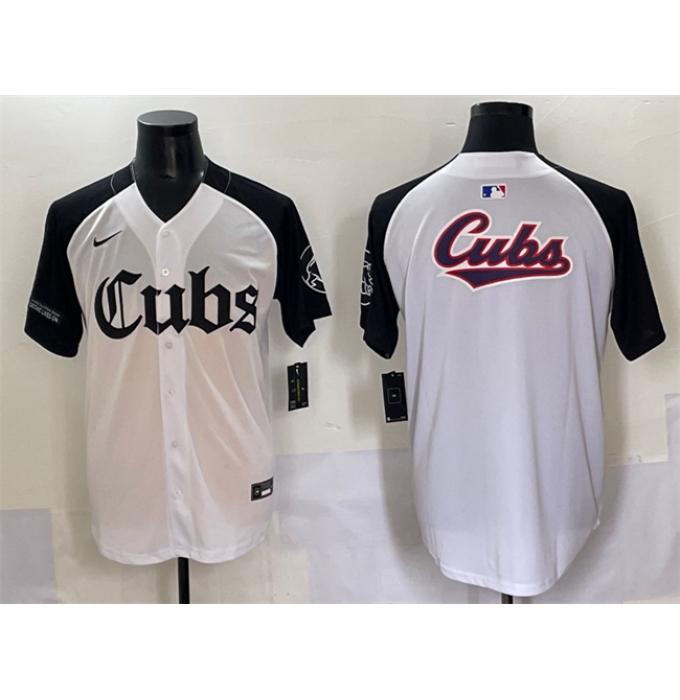 Men's Chicago Cubs Team Big Logo White Black 'Gothic North Side Edition' Vapor Premier Limited Stitched Baseball Jersey