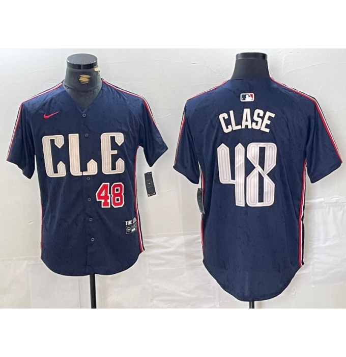 Men's Cleveland Guardians #48 Emmanuel Clase Number Navy 2024 City Connect Limited Stitched Jersey