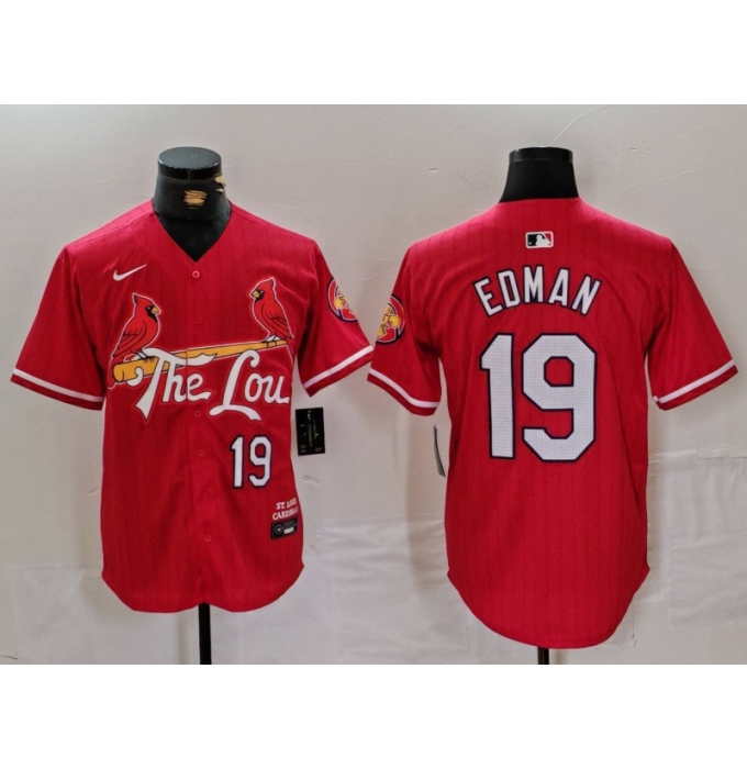 Men's St Louis Cardinals #19 Tommy Edman Red 2024 City Connect Stitched Baseball Jersey