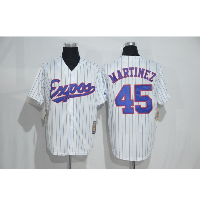 Mitchell And Ness Montreal Expos #45 Pedro Martinez White Strip Throwback Stitched Baseball Jersey