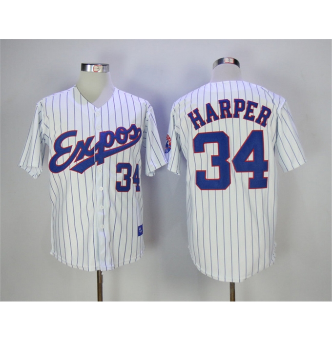 Montreal Expos #34 Bryce Harper White Throwback Jersey