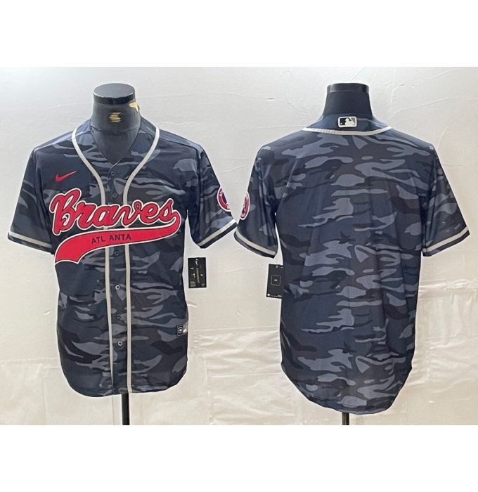 Men's Atlanta Braves Blank Gray Camo Cool Base With Stitched Baseball Jersey
