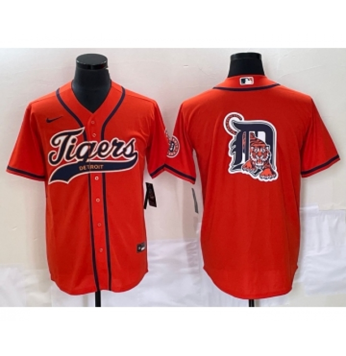 Men's Detroit Tigers Orange Team Big Logo Cool Base Stitched Baseball Jersey