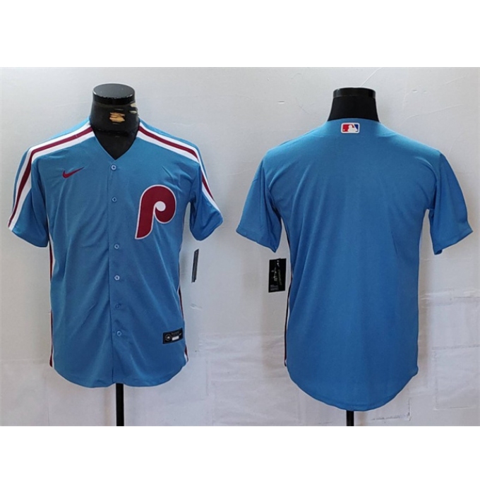 Men's Philadelphia Phillies Blank Blue Cool Base Stitched Jersey