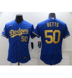 Men's Nike Los Angeles Dodgers #50 Mookie Betts Blue Gold Elite Jersey