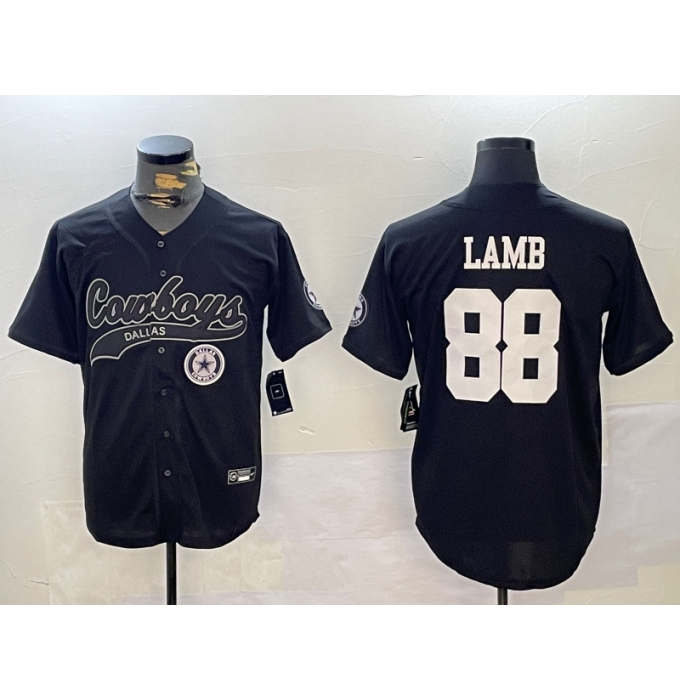 Men's Dallas Cowboys #88 CeeDee Lamb Black With Cool Base Stitched Baseball Jersey