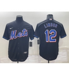 Men's New York Mets #12 Francisco Lindor Black Stitched MLB Cool Base Nike Jersey