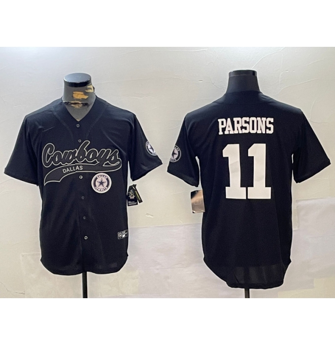 Men's Dallas Cowboys #11 Micah Parsons Black With Cool Base Stitched Baseball Jersey