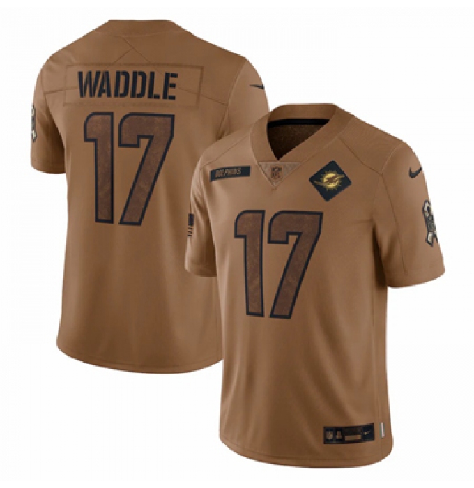 Men's Miami Dolphins #17 Jaylen Waddle Nike Brown 2023 Salute To Service Limited Jersey