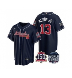 Men's Atlanta Braves #13 Ronald Acuna Jr. 2021 Navy World Series With 150th Anniversary Patch Cool Base Baseball Jersey