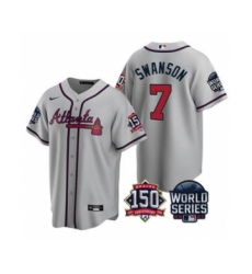 Men's Atlanta Braves #7 Dansby Swanson 2021 Gray World Series With 150th Anniversary Patch Cool Base Baseball Jersey