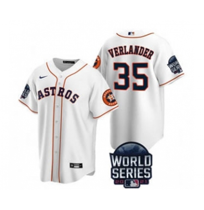 Men's Houston Astros #35 Justin Verlander 2021 White World Series Cool Base Stitched Baseball Jersey
