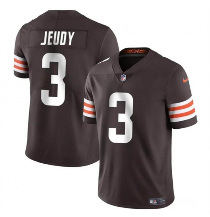 Men's Cleveland Browns #3 Jerry Jeudy Brown Vapor Limited Football Stitched Jersey