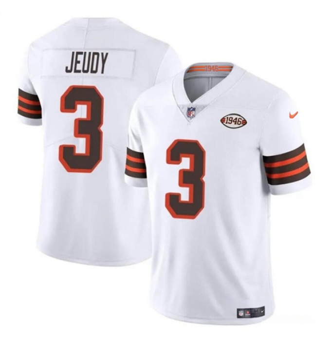 Men's Cleveland Browns #3 Jerry Jeudy White 1946 Collection Vapor Limited Football Stitched Jersey