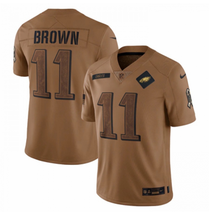 Men's Philadelphia Eagles #11 A.J. Brown Nike Brown 2023 Salute To Service Limited Jersey