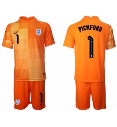 Men's England #1 Pickford Orange Goalkeeper Soccer Jersey Suit