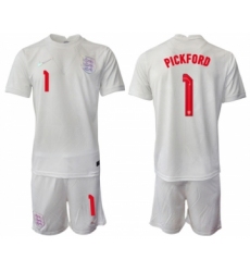 Men's England #1 Pickford White Home Soccer Jersey Suit