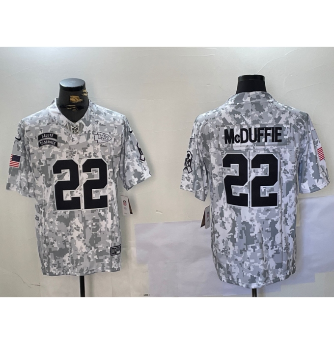 Men's Kansas City Chiefs #22 Trent McDuffie Arctic Camo 2024 FUSE Salute to Service Limited Stitched Jersey