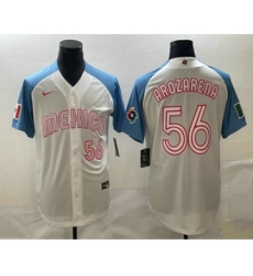 Men's Mexico Baseball #56 Randy Arozarena Number 2023 White Blue World Classic Stitched Jersey