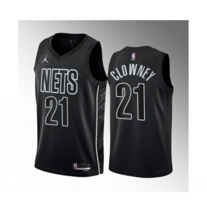 Men's Brooklyn Nets #21 Noah Clowney Black 2023 Draft Statement Edition Stitched Basketball Jersey