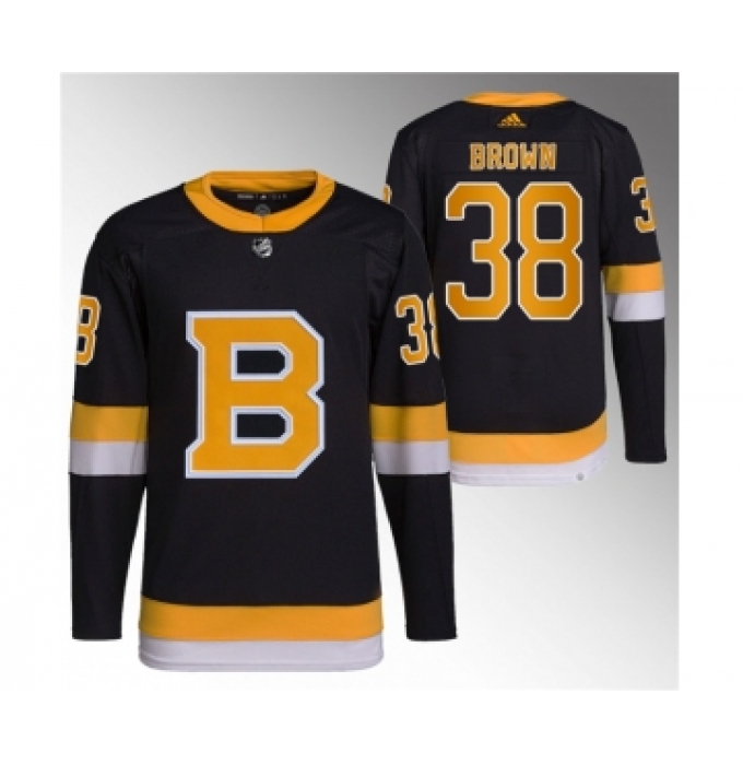 Men's Boston Bruins #38 Patrick Brown Black Home Breakaway Stitched Jersey
