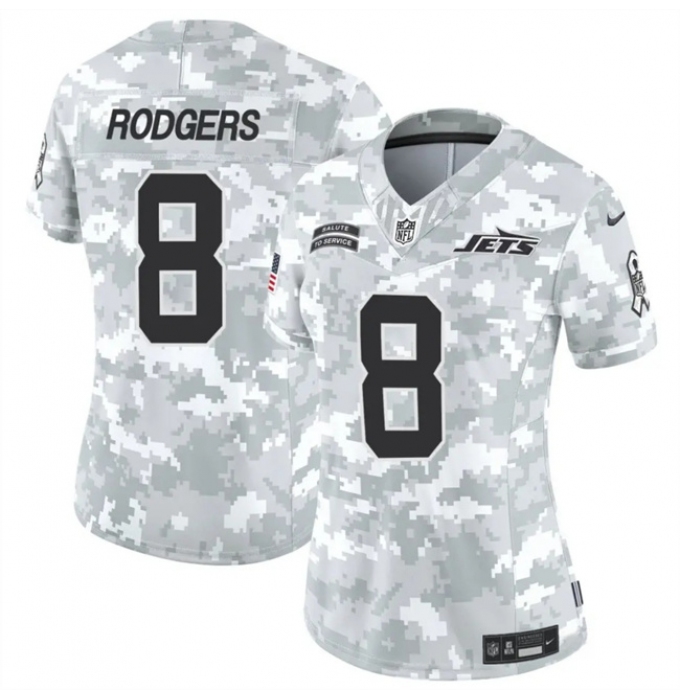 Women's New York Jets #8 Aaron Rodgers 2024 F.U.S.E Arctic Camo Salute To Service Limited Stitched Jersey(Run Small)