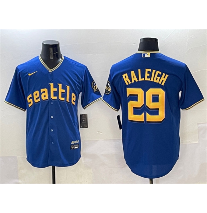 Men's Seattle Mariners #29 Cal Raleigh Royal City Connect Cool Base Stitched Baseball Jersey