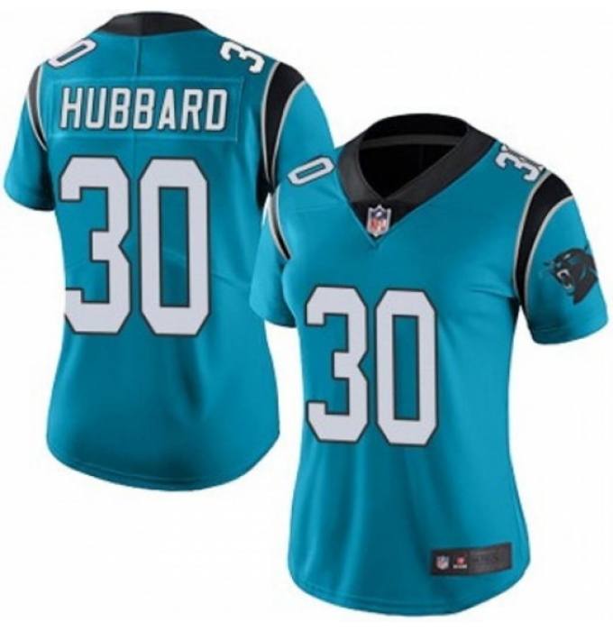 Women Carolina Panthers #30 Chuba Hubbard Blue F U S E Stitched NFL Jersey