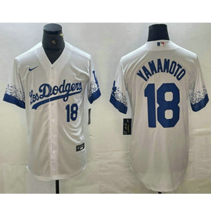 Men's Los Angeles Dodgers #18 Yoshinobu Yamamoto Number White 2021 City Connect Cool Base Stitched Jerseys