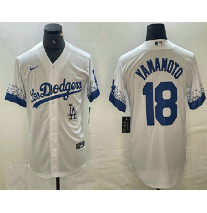 Men's Los Angeles Dodgers #18 Yoshinobu Yamamoto White 2021 City Connect Cool Base Stitched Jerseys