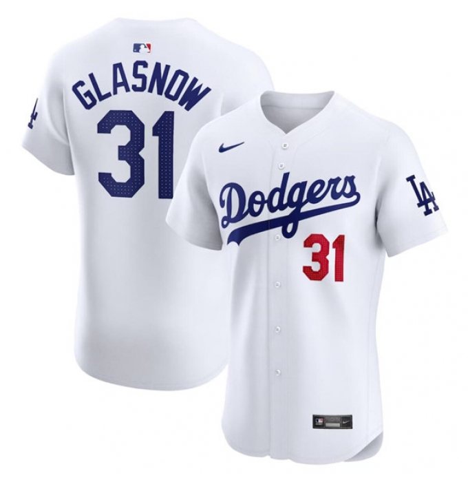 Men's Los Angeles Dodgers #31 Tyler Glasnow White Home Elite Stitched Jersey