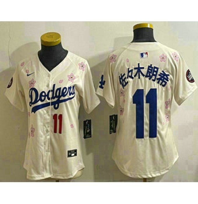 Women's Los Angeles Dodgers #11 Roki Sasaki Cream Japanese 2025 Tokyo Series Limited Jersey