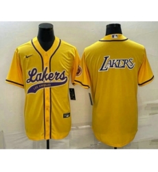 Men's Los Angeles Lakers Yellow Big Logo Cool Base Stitched Baseball Jerseys