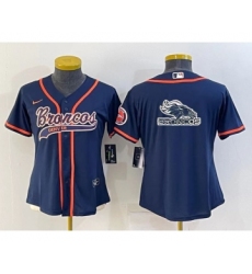 Youth Denver Broncos Navy Team Big Logo With Patch Cool Base Stitched Baseball Jersey