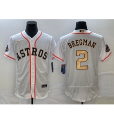 Men's Houston Astros #2 Alex Bregman 2023 White Gold World Serise Champions Flex Base Stitched Jersey