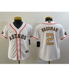 Youth Houston Astros #2 Alex Bregman 2023 White Gold World Serise Champions Cool Base Stitched Jersey