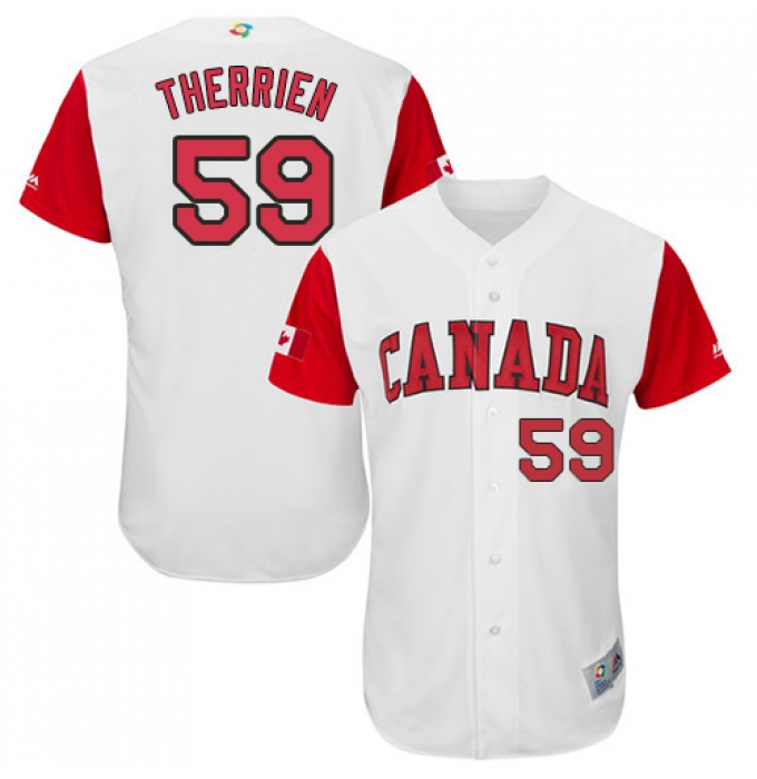 Men's Canada Baseball Majestic #59 Jessen Therrien White 2017 World Baseball Classic Authentic Team Jersey