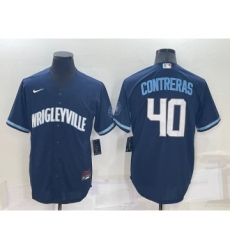 Men's Chicago Cubs #40 Willson Contreras Navy City Connect Cool Base Stitched Jersey