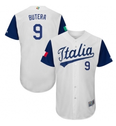 Men's Italy Baseball Majestic #9 Drew Butera White 2017 World Baseball Classic Authentic Team Jersey