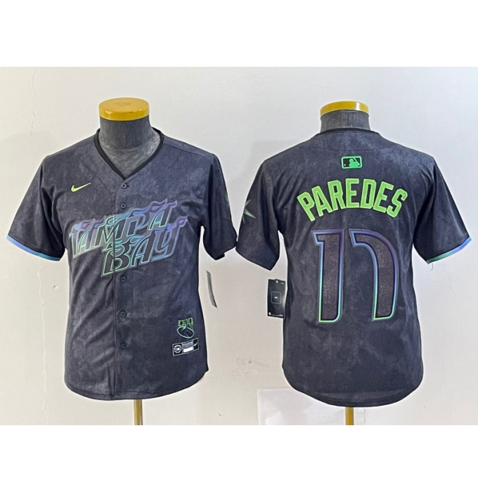 Youth Tampa Bay Rays #17 Isaac Paredes Charcoal 2024 City Connect Limited Cool Base Jersey