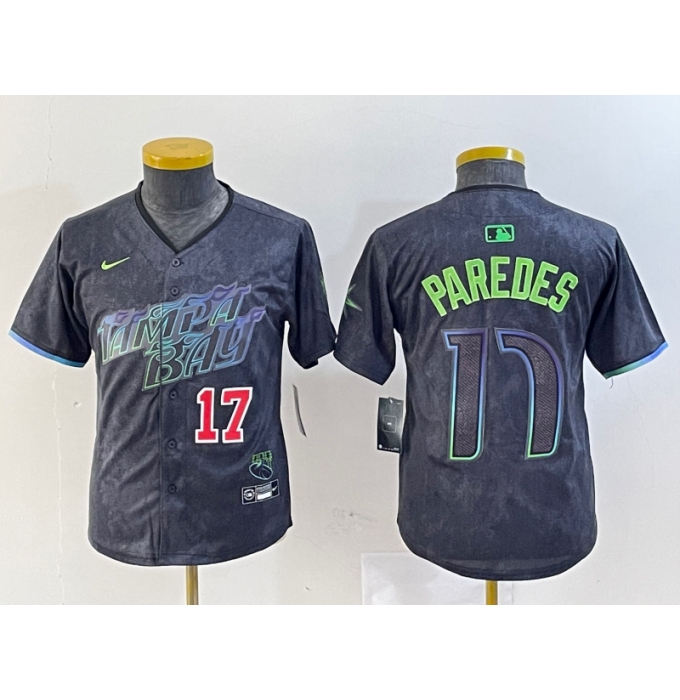 Youth Tampa Bay Rays #17 Isaac Paredes Charcoal 2024 City Connect Limited Cool Base Jerseys