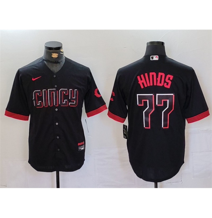 Men's Cincinnati Reds #77 Rece Hinds Black 2023 City Connect Cool Base Stitched Baseball Jersey
