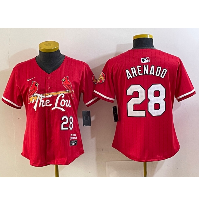 Women's St Louis Cardinals #28 Nolan Arenado Red 2024 City Connect Limited Stitched Jersey